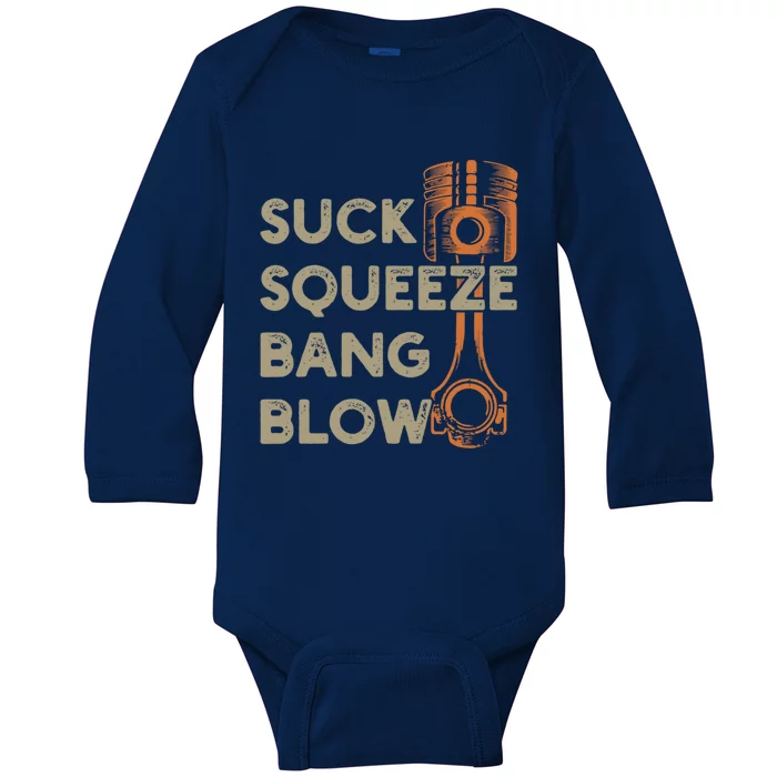 4 Stroke Cycle Suck Squeeze Bang Blow Piston Mechanic Gift Baby Long Sleeve Bodysuit