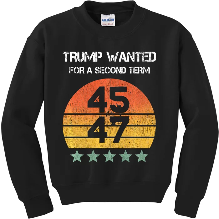 45 Squared Trump Wanted For Second Term 2024 Kids Sweatshirt