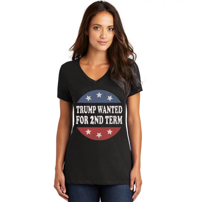 45 Squared Trump Wanted For Second Term 2024 Vintage Button Women's V-Neck T-Shirt