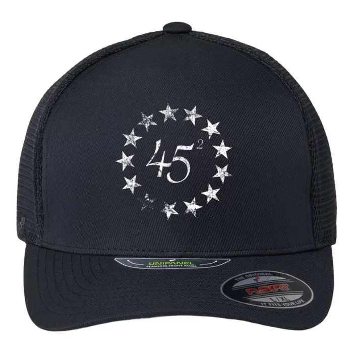 45 Squared Trump Betsy Ross Flag 2020 Second Term Flexfit Unipanel Trucker Cap