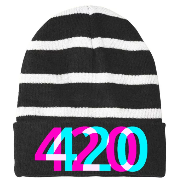 420 Stoner Weed Cannabis Marijuana Kush Joint Striped Beanie with Solid Band