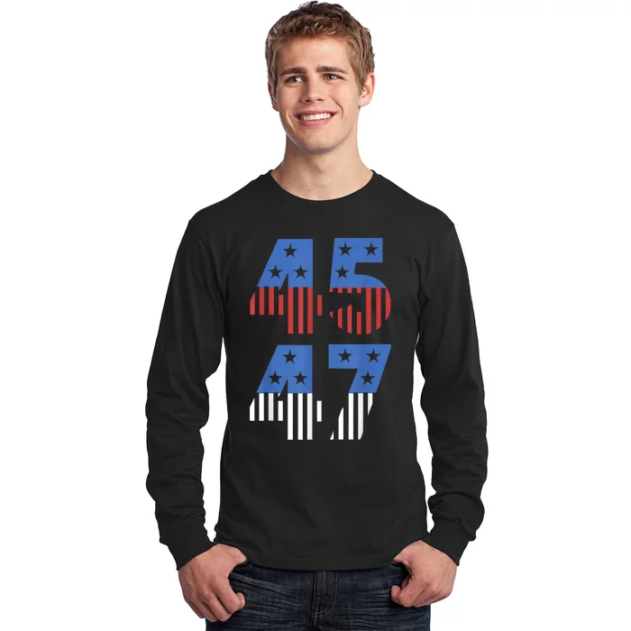 4547 Trump 2024 Patriotic Election Varsity Us Flag Long Sleeve Shirt