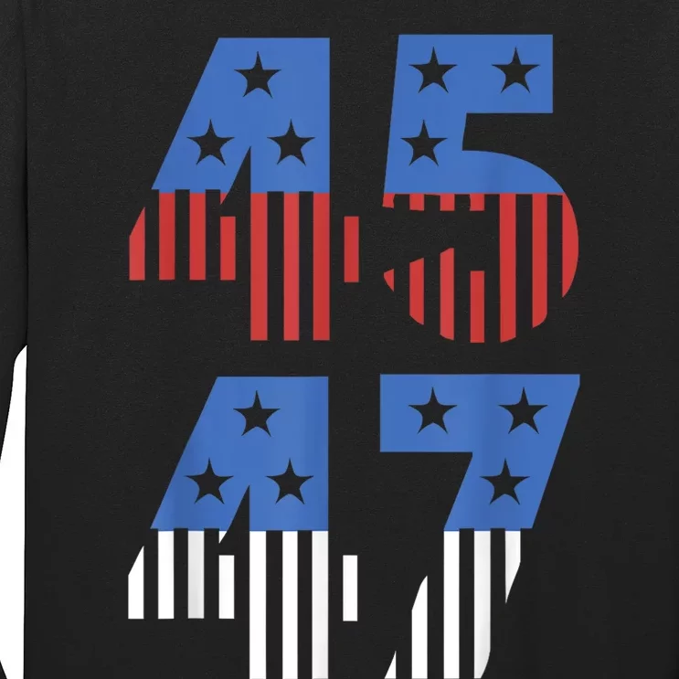 4547 Trump 2024 Patriotic Election Varsity Us Flag Long Sleeve Shirt