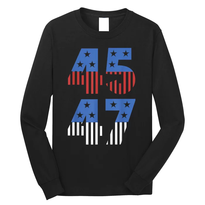 4547 Trump 2024 Patriotic Election Varsity Us Flag Long Sleeve Shirt