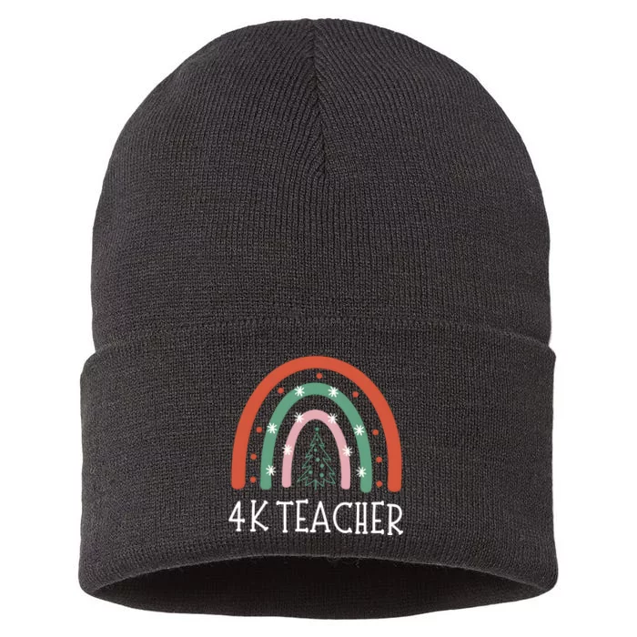 4k Teacher Christmas Rainbow Sustainable Knit Beanie