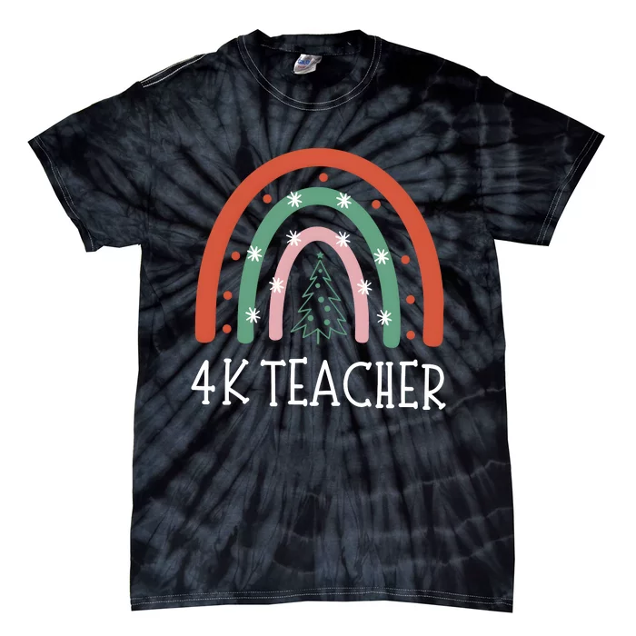 4k Teacher Christmas Rainbow Tie-Dye T-Shirt