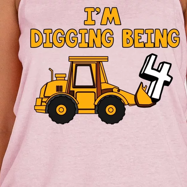 4th Birthday I'm Digging Being Four Women's Knotted Racerback Tank