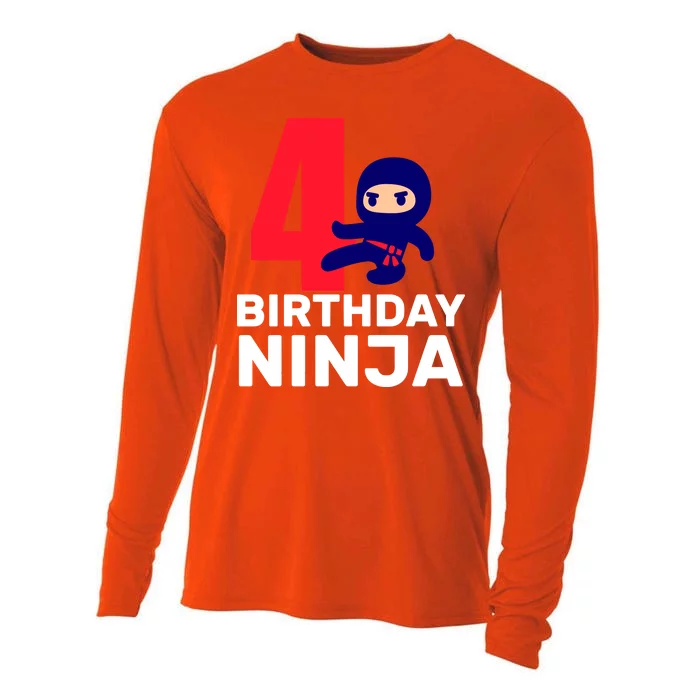 4th Birthday Ninja Cooling Performance Long Sleeve Crew