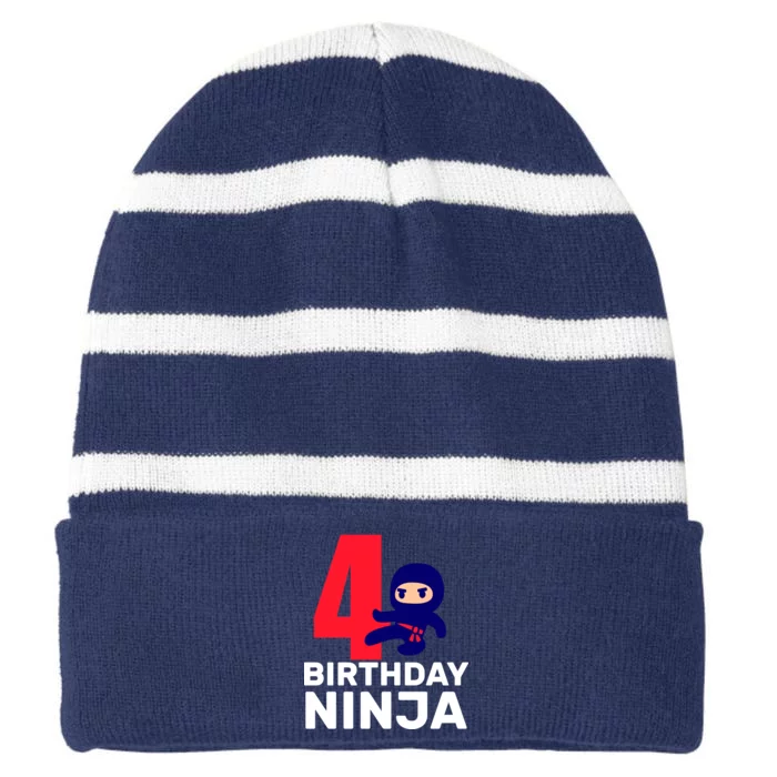 4th Birthday Ninja Striped Beanie with Solid Band