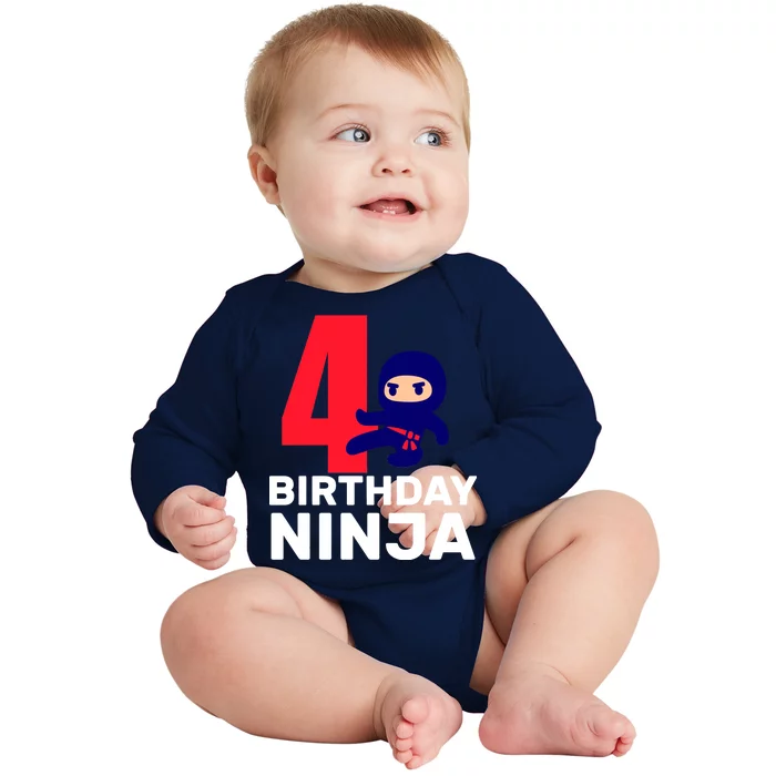 4th Birthday Ninja Baby Long Sleeve Bodysuit