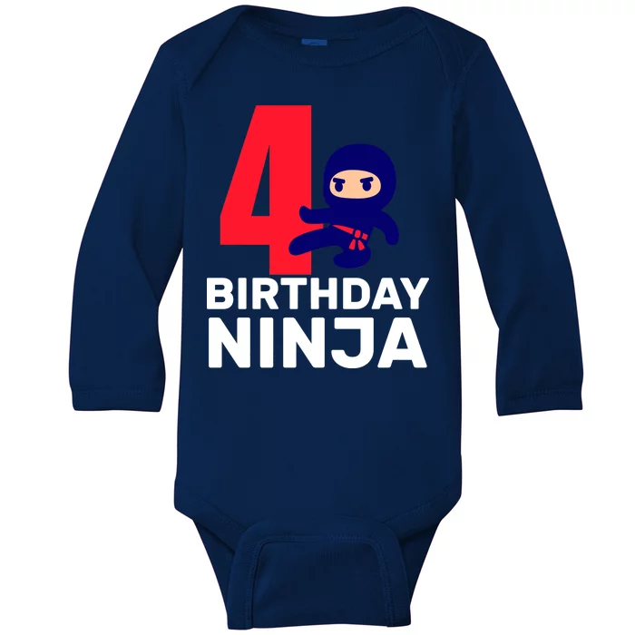 4th Birthday Ninja Baby Long Sleeve Bodysuit