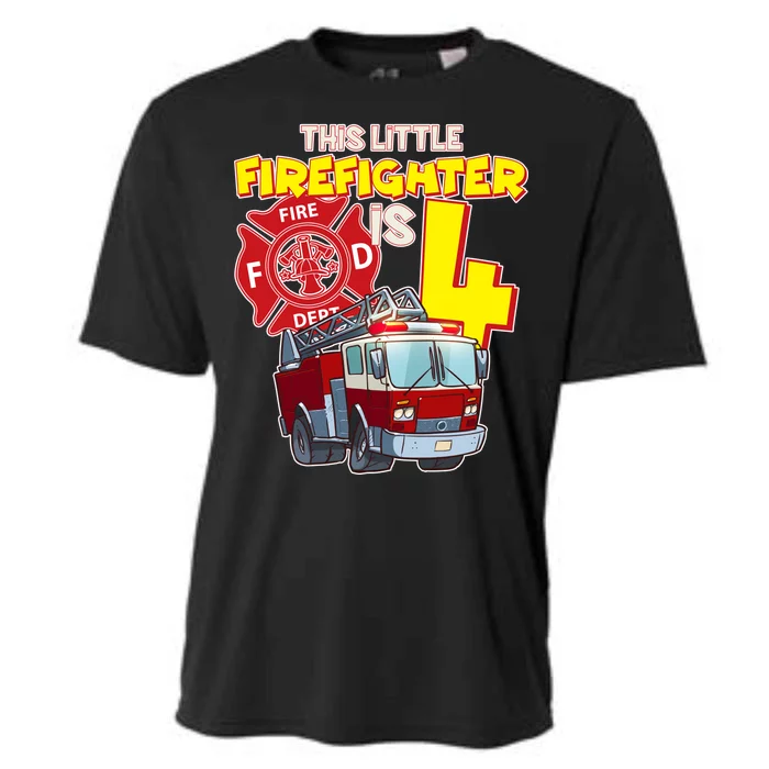 4th Birthday This Little Firefighter Is Four Cooling Performance Crew T-Shirt