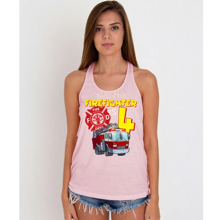 4th Birthday This Little Firefighter Is Four Women's Knotted Racerback Tank