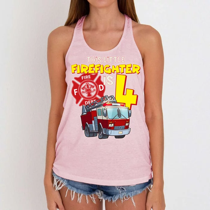 4th Birthday This Little Firefighter Is Four Women's Knotted Racerback Tank