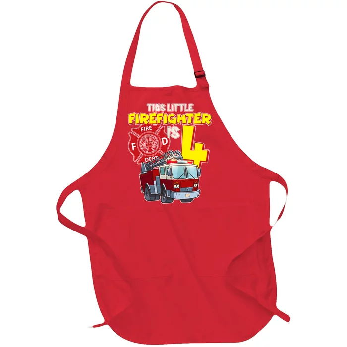 4th Birthday This Little Firefighter Is Four Full-Length Apron With Pocket