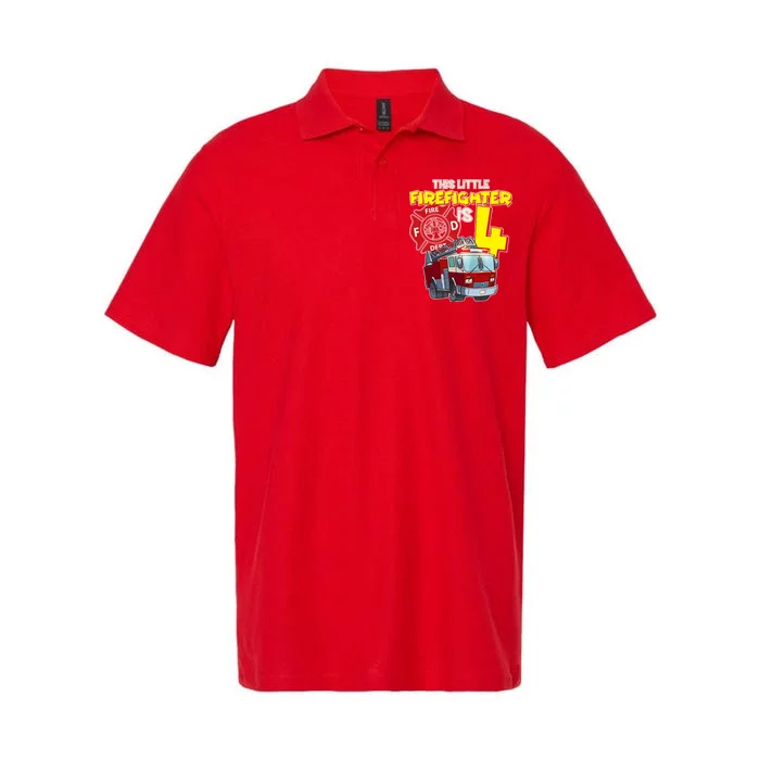 4th Birthday This Little Firefighter Is Four Softstyle Adult Sport Polo