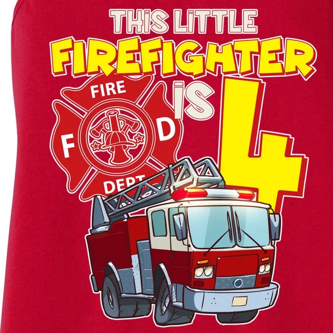 4th Birthday This Little Firefighter Is Four Women's Racerback Tank