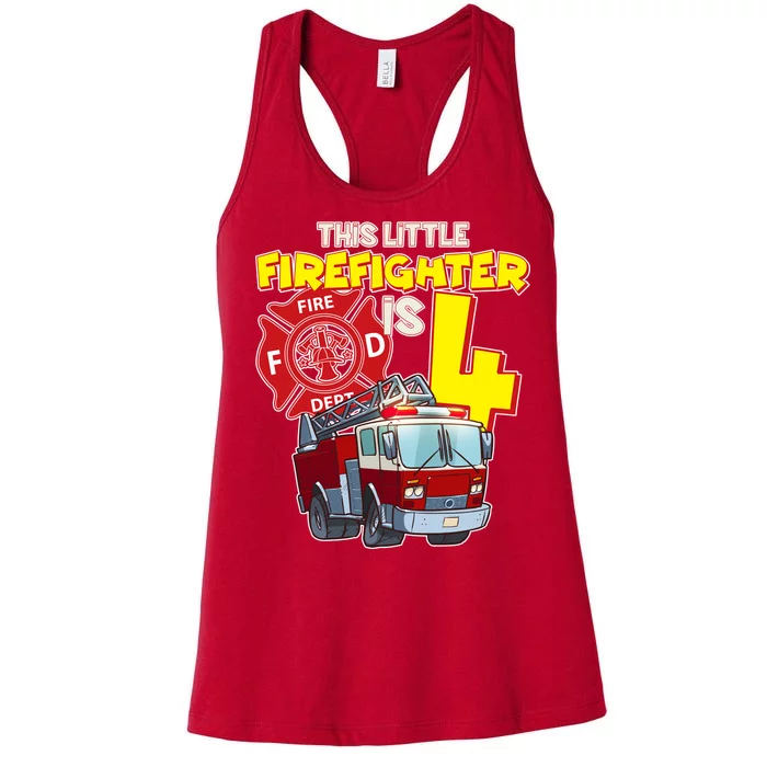 4th Birthday This Little Firefighter Is Four Women's Racerback Tank