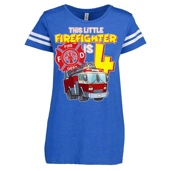 4th Birthday This Little Firefighter Is Four Enza Ladies Jersey Football T-Shirt