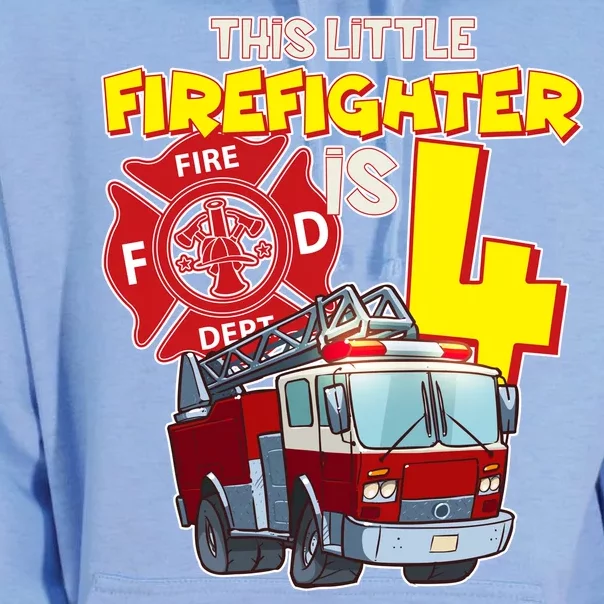 4th Birthday This Little Firefighter Is Four Unisex Surf Hoodie