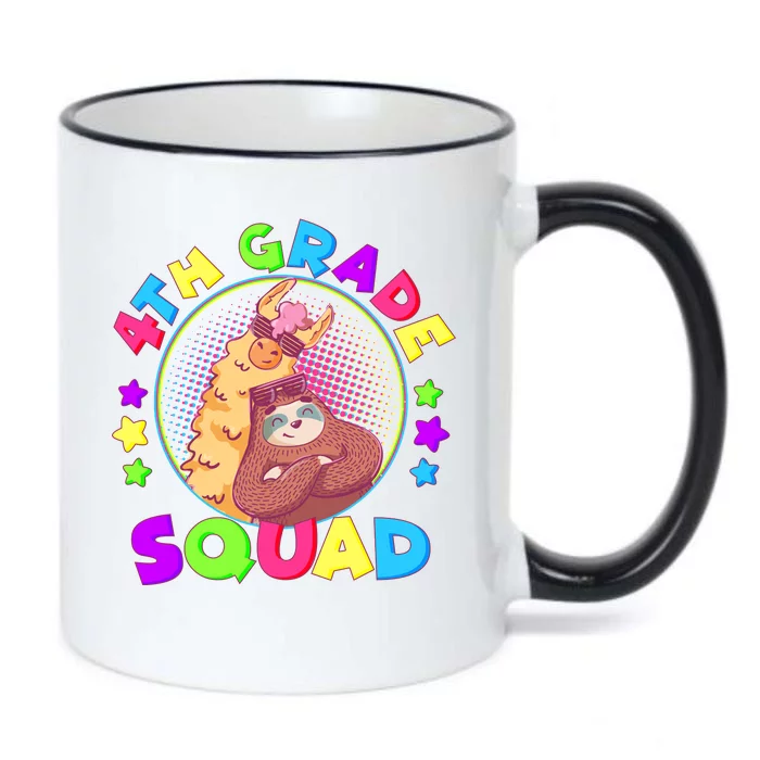 4th Grade Squad Llama Sloth Black Color Changing Mug