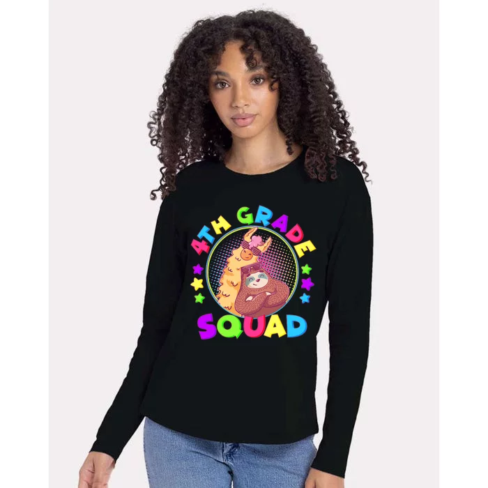 4th Grade Squad Llama Sloth Womens Cotton Relaxed Long Sleeve T-Shirt