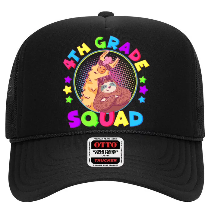 4th Grade Squad Llama Sloth High Crown Mesh Trucker Hat