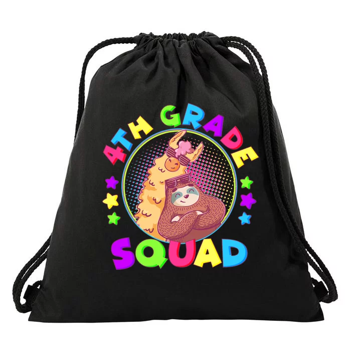 4th Grade Squad Llama Sloth Drawstring Bag