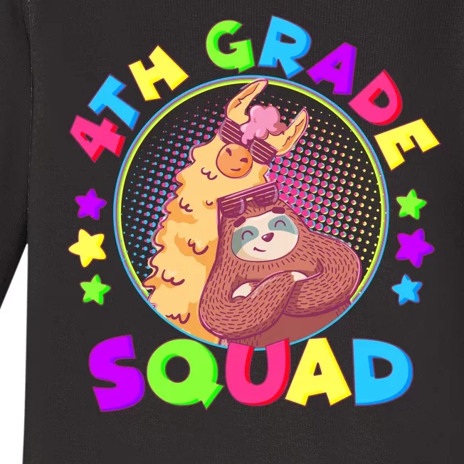 4th Grade Squad Llama Sloth Baby Long Sleeve Bodysuit