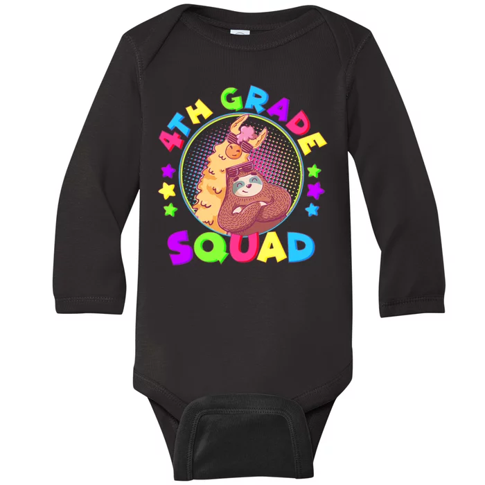 4th Grade Squad Llama Sloth Baby Long Sleeve Bodysuit