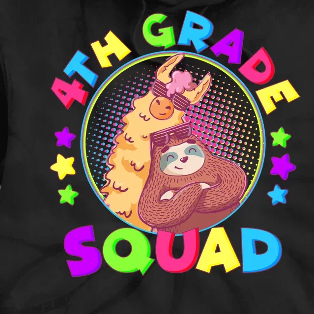 4th Grade Squad Llama Sloth Tie Dye Hoodie