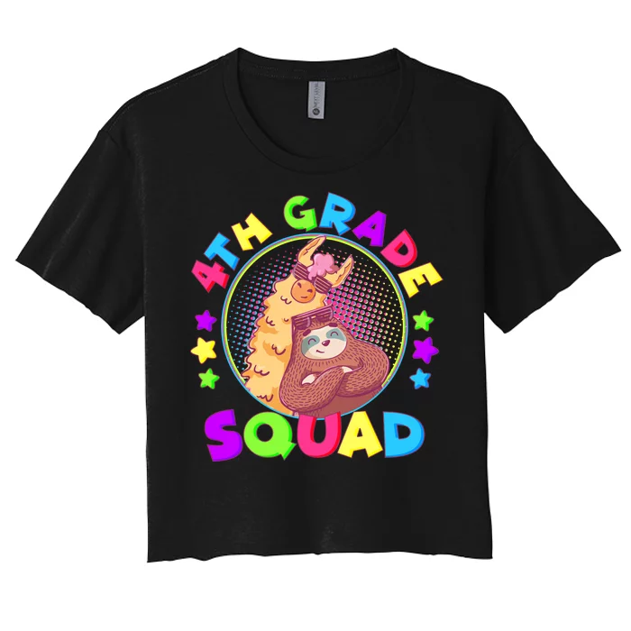 4th Grade Squad Llama Sloth Women's Crop Top Tee