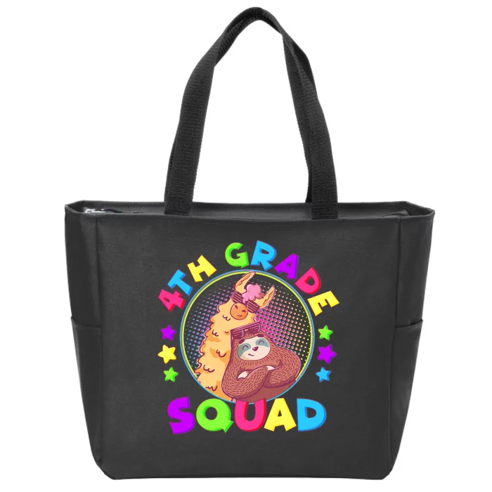 4th Grade Squad Llama Sloth Zip Tote Bag