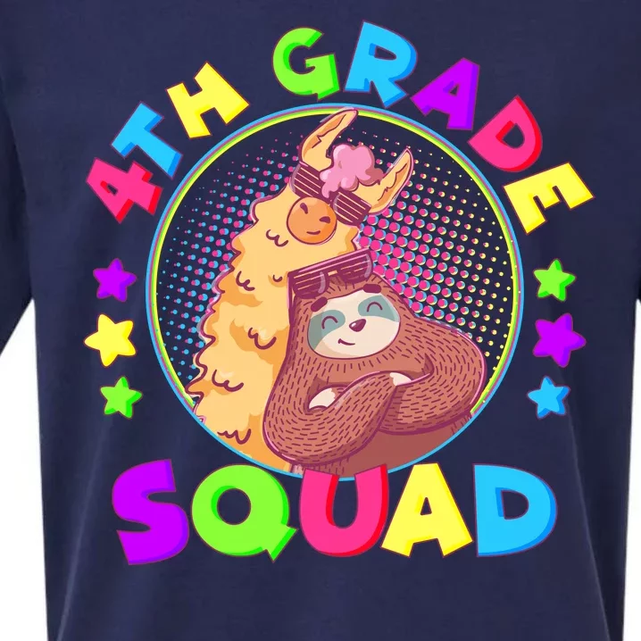 4th Grade Squad Llama Sloth Sueded Cloud Jersey T-Shirt