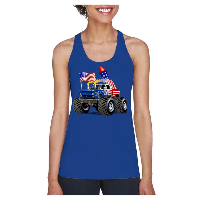 4th Of July Firecracker Monster Truck Women's Racerback Tank