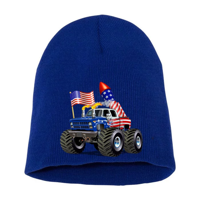 4th Of July Firecracker Monster Truck Short Acrylic Beanie