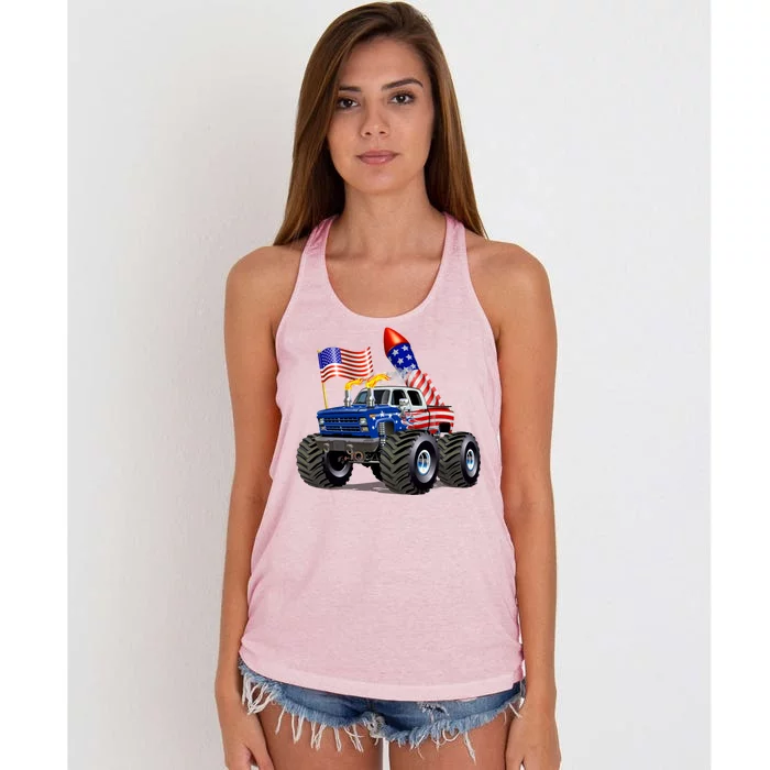 4th Of July Firecracker Monster Truck Women's Knotted Racerback Tank