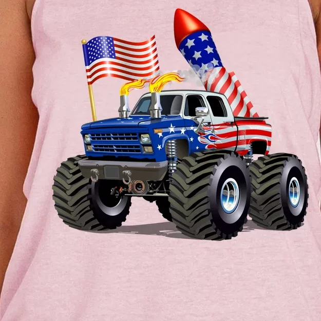 4th Of July Firecracker Monster Truck Women's Knotted Racerback Tank