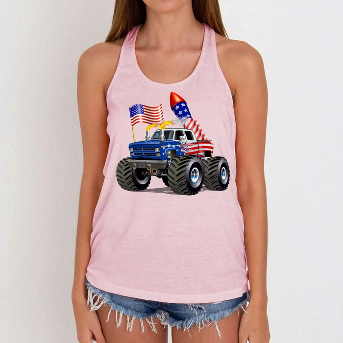 4th Of July Firecracker Monster Truck Women's Knotted Racerback Tank