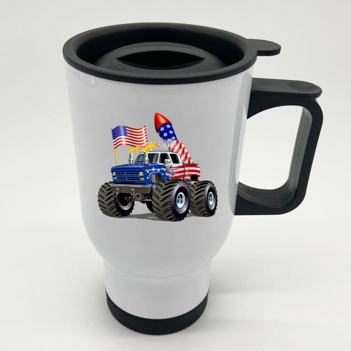 4th Of July Firecracker Monster Truck Front & Back Stainless Steel Travel Mug