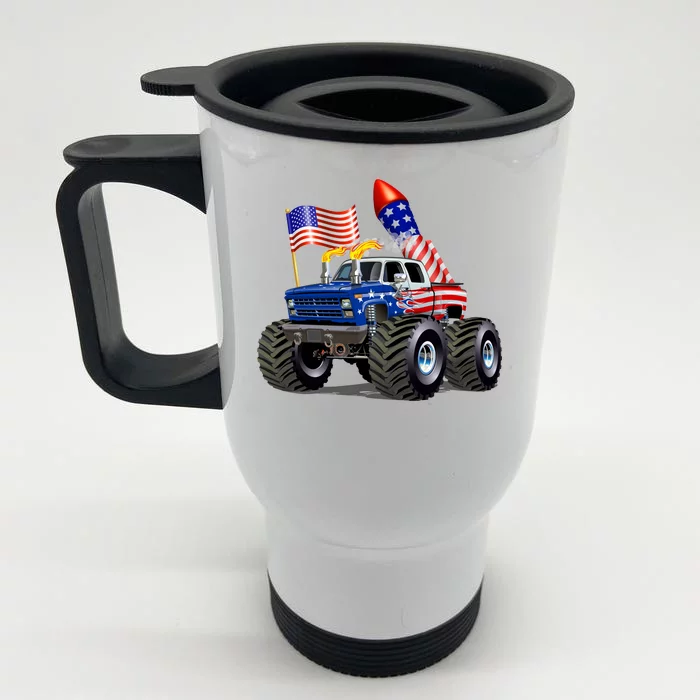 4th Of July Firecracker Monster Truck Front & Back Stainless Steel Travel Mug