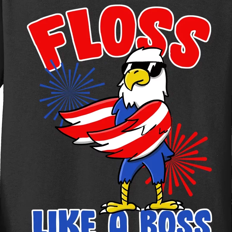 4th Of July Floss Like A Boss Eagle Kids Long Sleeve Shirt