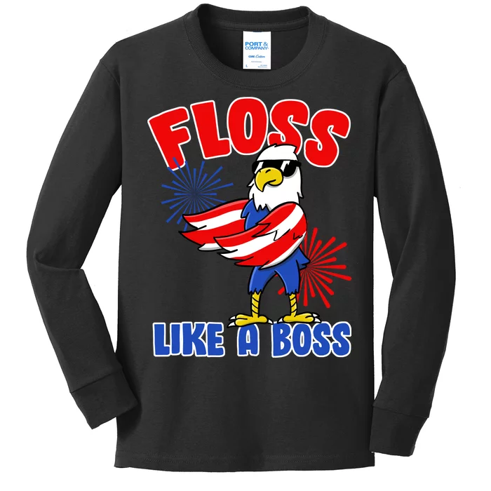 4th Of July Floss Like A Boss Eagle Kids Long Sleeve Shirt