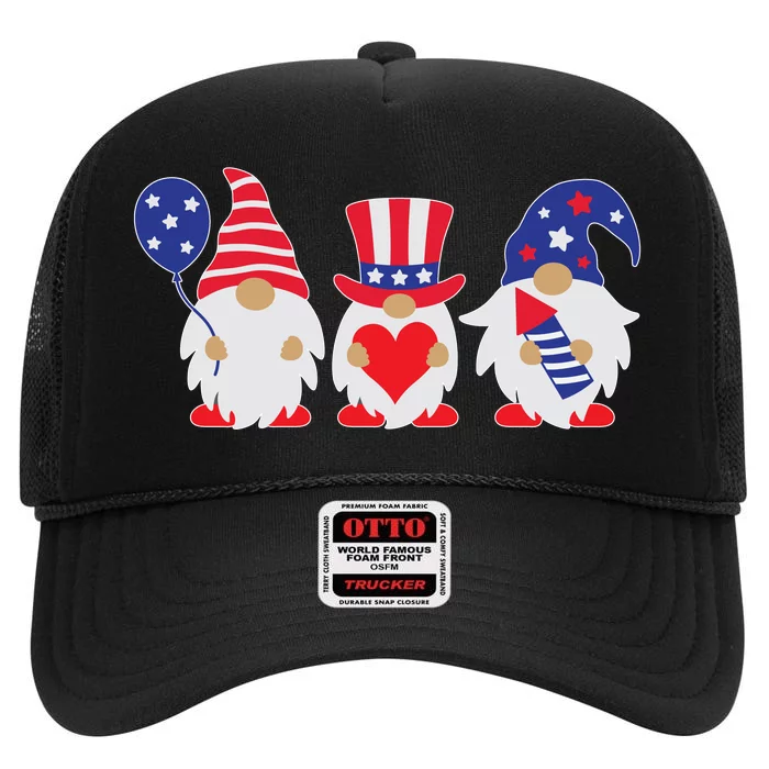 4th of July Lawn Gnomes USA High Crown Mesh Trucker Hat