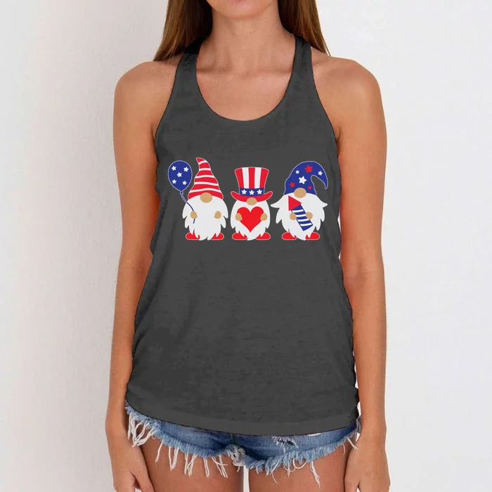 4th of July Lawn Gnomes USA Women's Knotted Racerback Tank