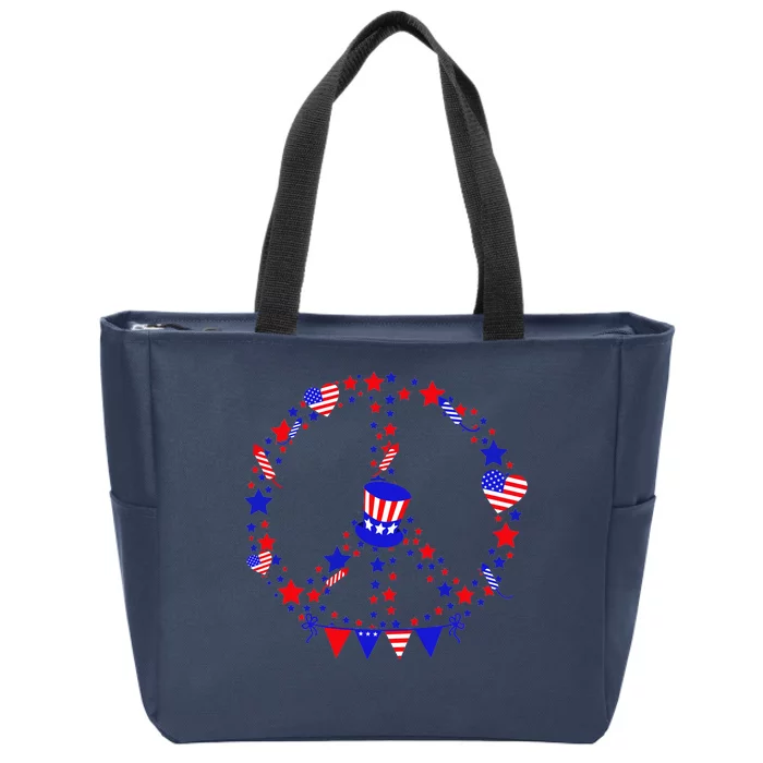 4th Of July Patriotic Peace Sign Zip Tote Bag