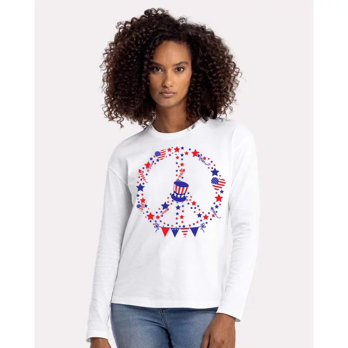 4th Of July Patriotic Peace Sign Womens Cotton Relaxed Long Sleeve T-Shirt