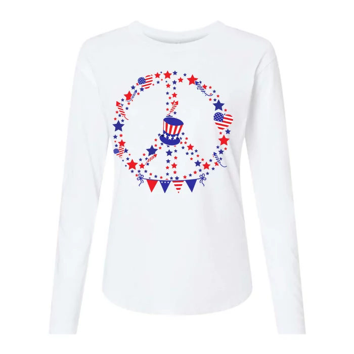 4th Of July Patriotic Peace Sign Womens Cotton Relaxed Long Sleeve T-Shirt