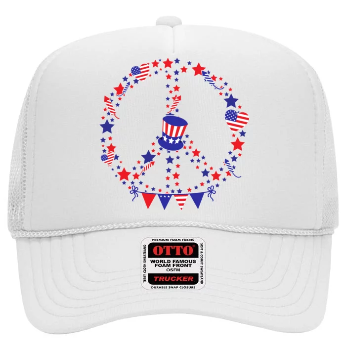 4th Of July Patriotic Peace Sign High Crown Mesh Trucker Hat