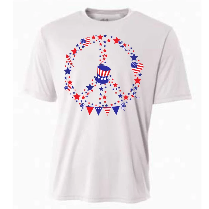 4th Of July Patriotic Peace Sign Cooling Performance Crew T-Shirt